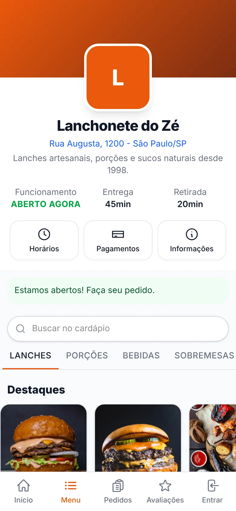 Cardápio digital no celular